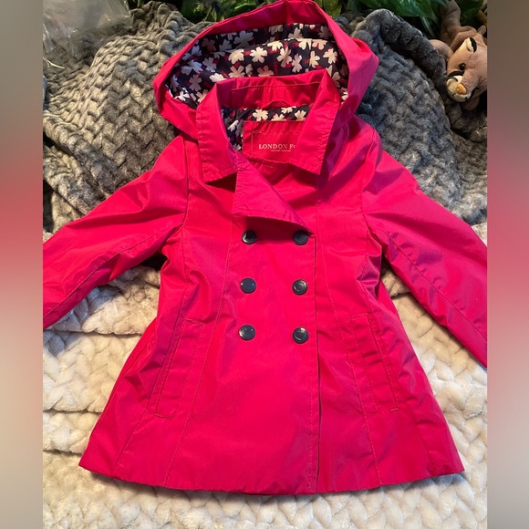 NWOT~LONDON FOG Baby Trench Coat hood SZ:12M Hot pink double breast snap close - Picture 1 of 11